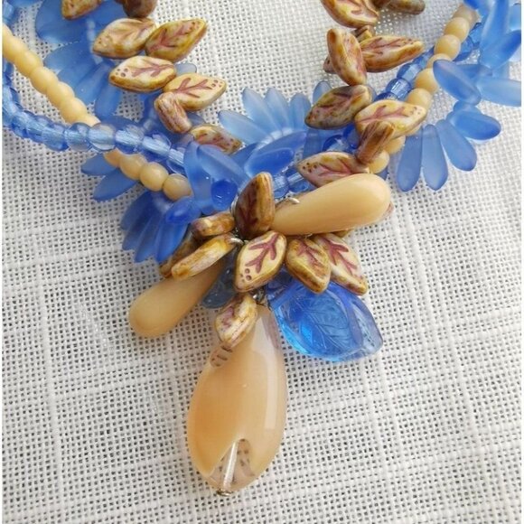 Vintage Czech Art Glass Fire Polished Bead Necklace Blue Beige - Picture 3 of 4
